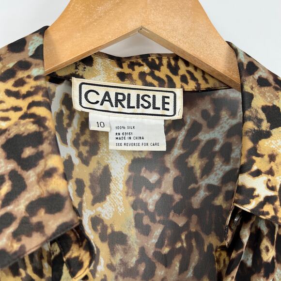 90s Vintage Carlisle 100% Silk Leopard Print Semi-Sheer Button-Up Blouse Size 10 - Picture 4 of 5